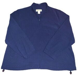 ORVIS XLP Jacket Women Crepe Textured Mock Neck Full Zip Navy Blue